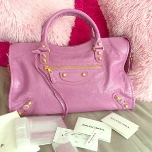 NEW AUTH BALENCIAGA City Bag In Purple Pink